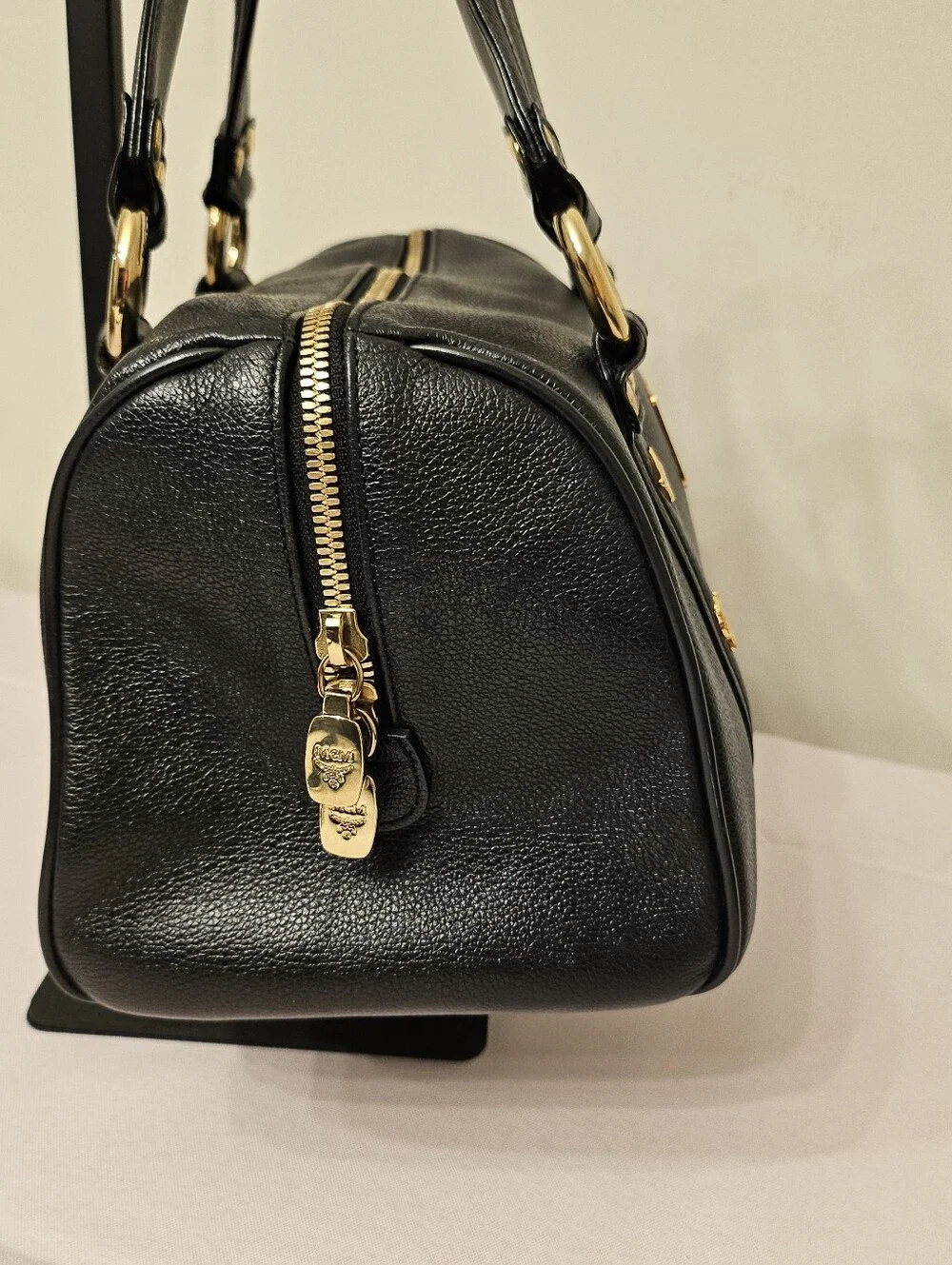 MCM Black Pebbled Leather Boston Bowler Satchel – Gold Hardware - Picture 5 of 16